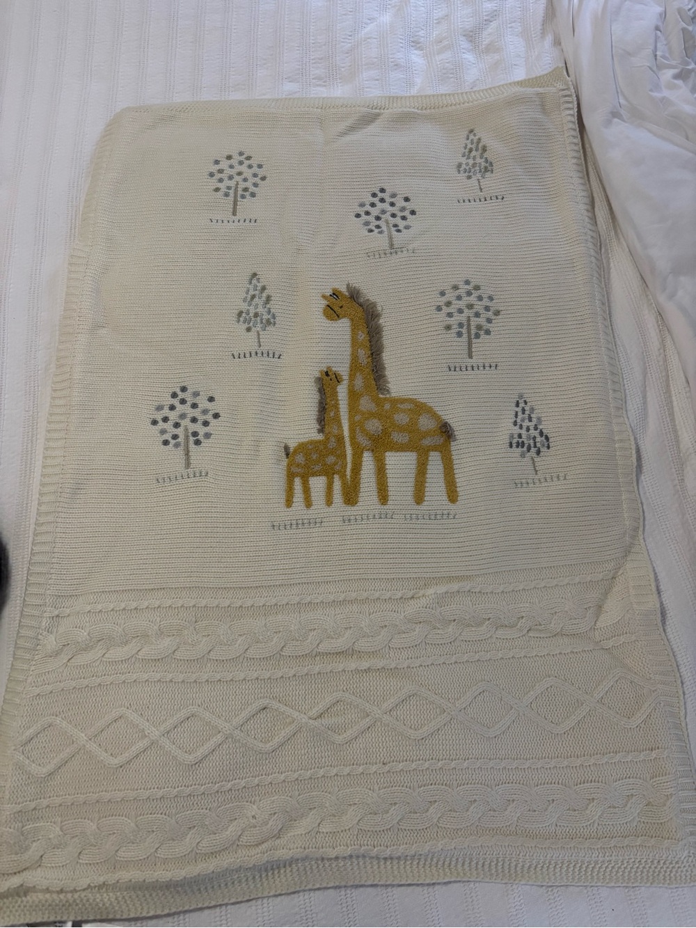 Pottery Barn Kids Knit Blanket with Giraffes - NWT. NOT embroidered with name